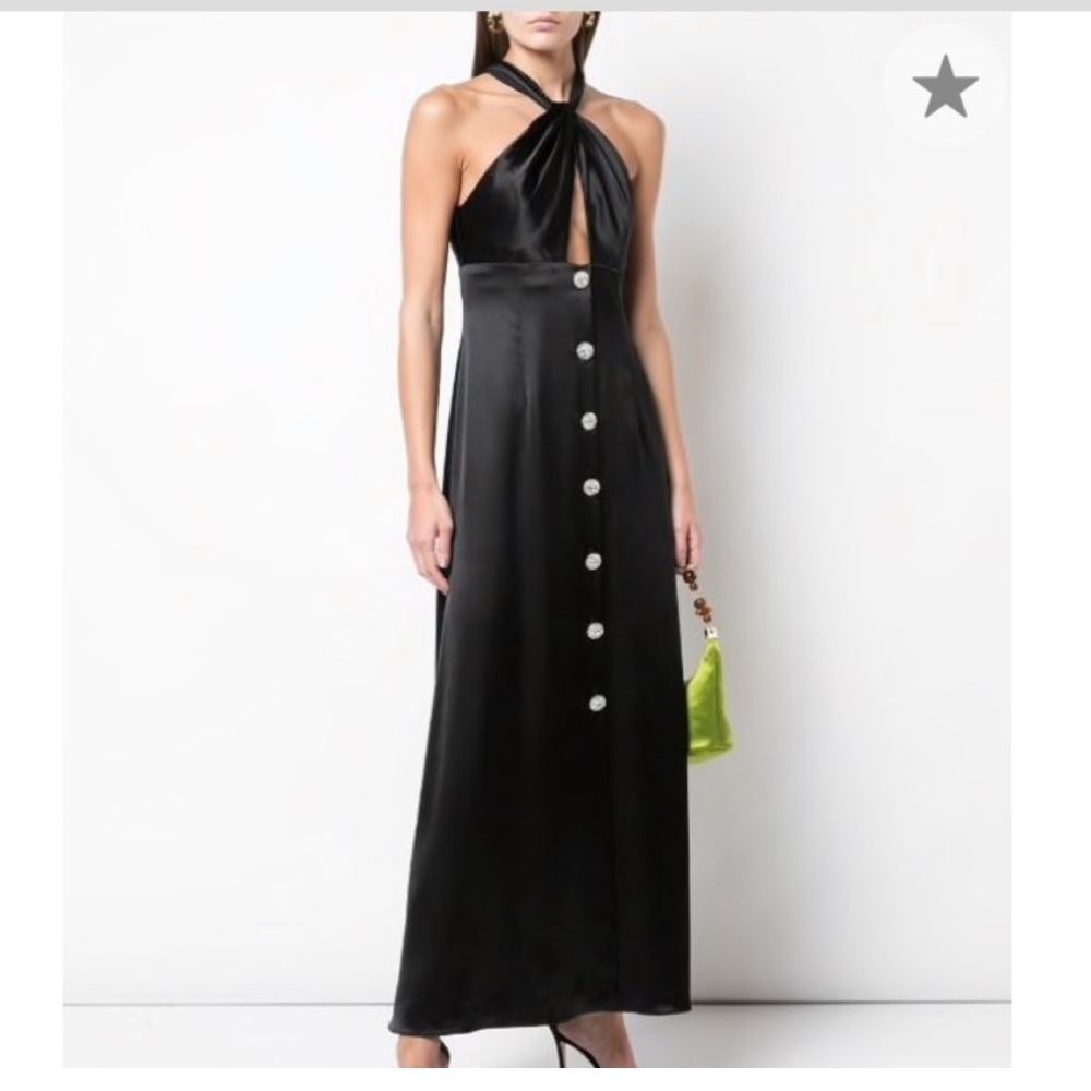 NEW satin black midi dress with crystal buttons